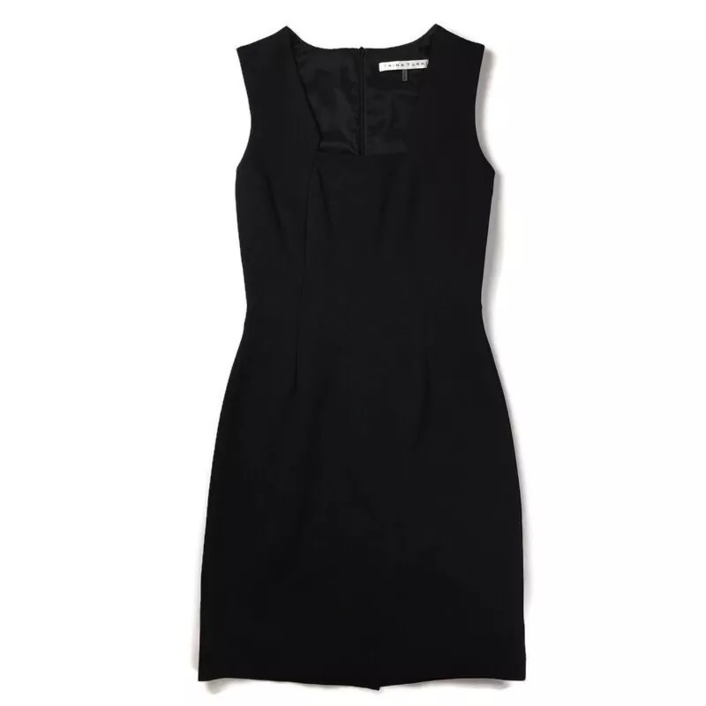 Gently used Trina Turk Abigayle Black Sheath Dress, Size 6.